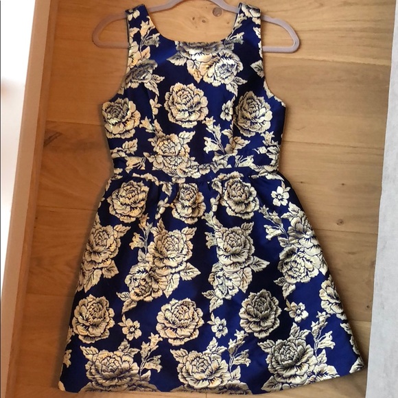 blue and gold cocktail dress